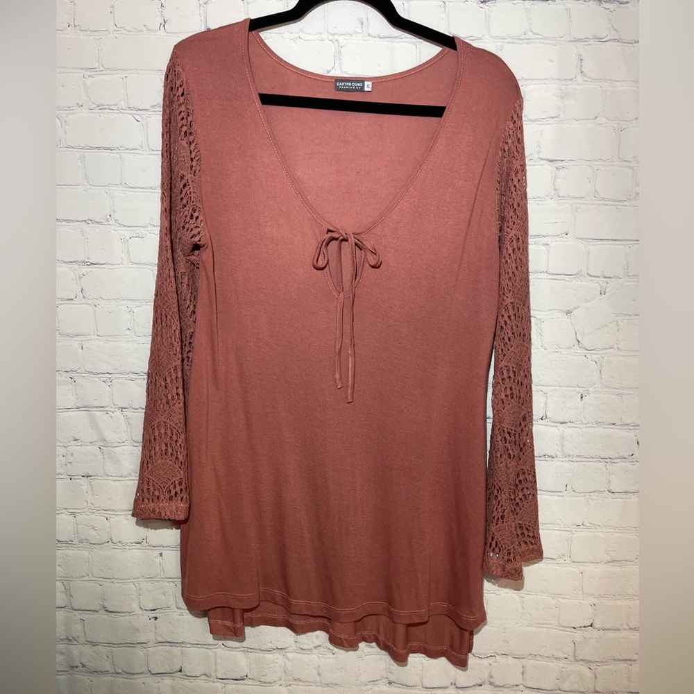 EARTHBOUND Terracotta Tunic with Crochet Sleeves
